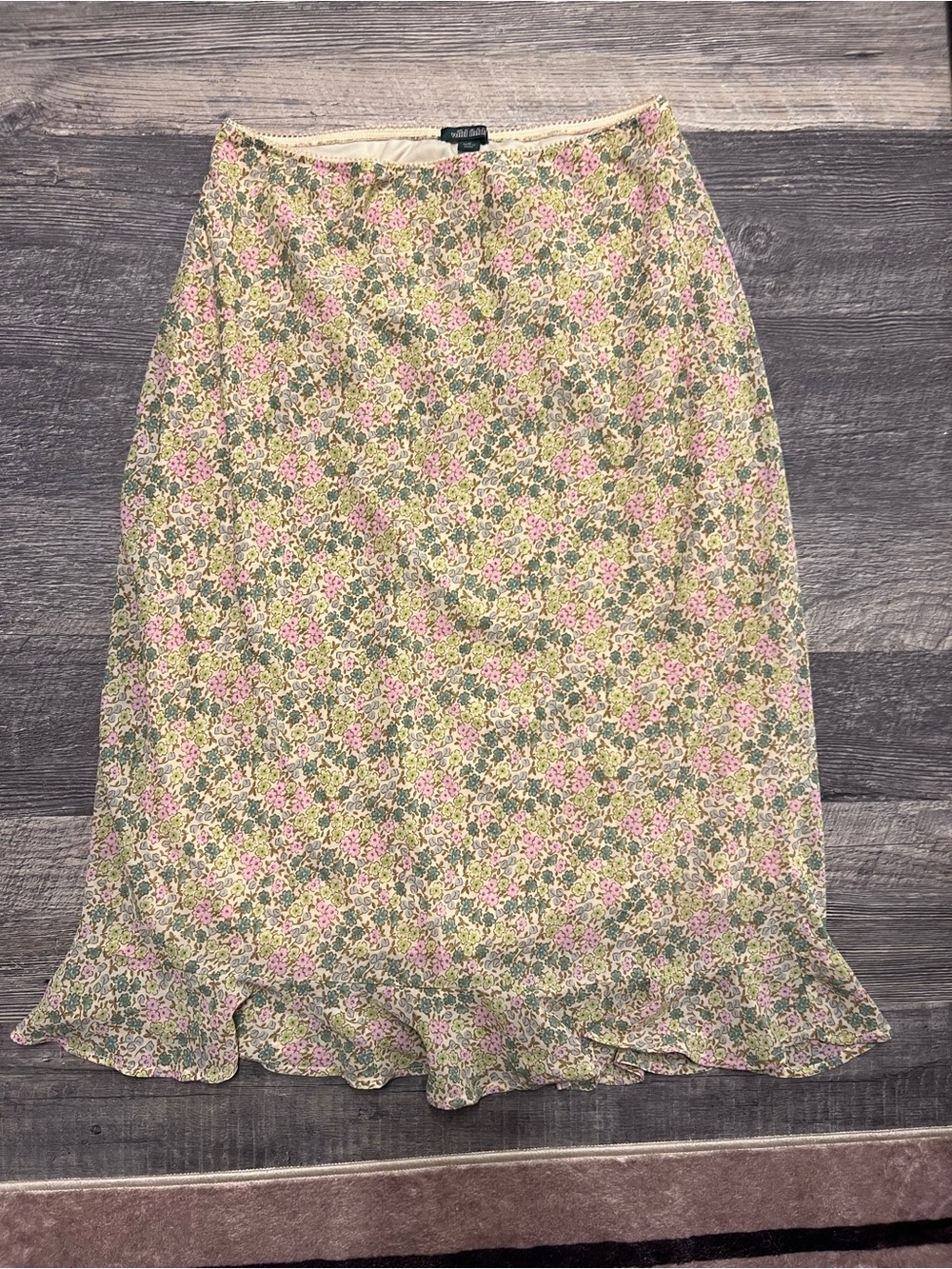 wild fable Floral Ruffle-Hem Midi Skirt - Pink, Green, Cream